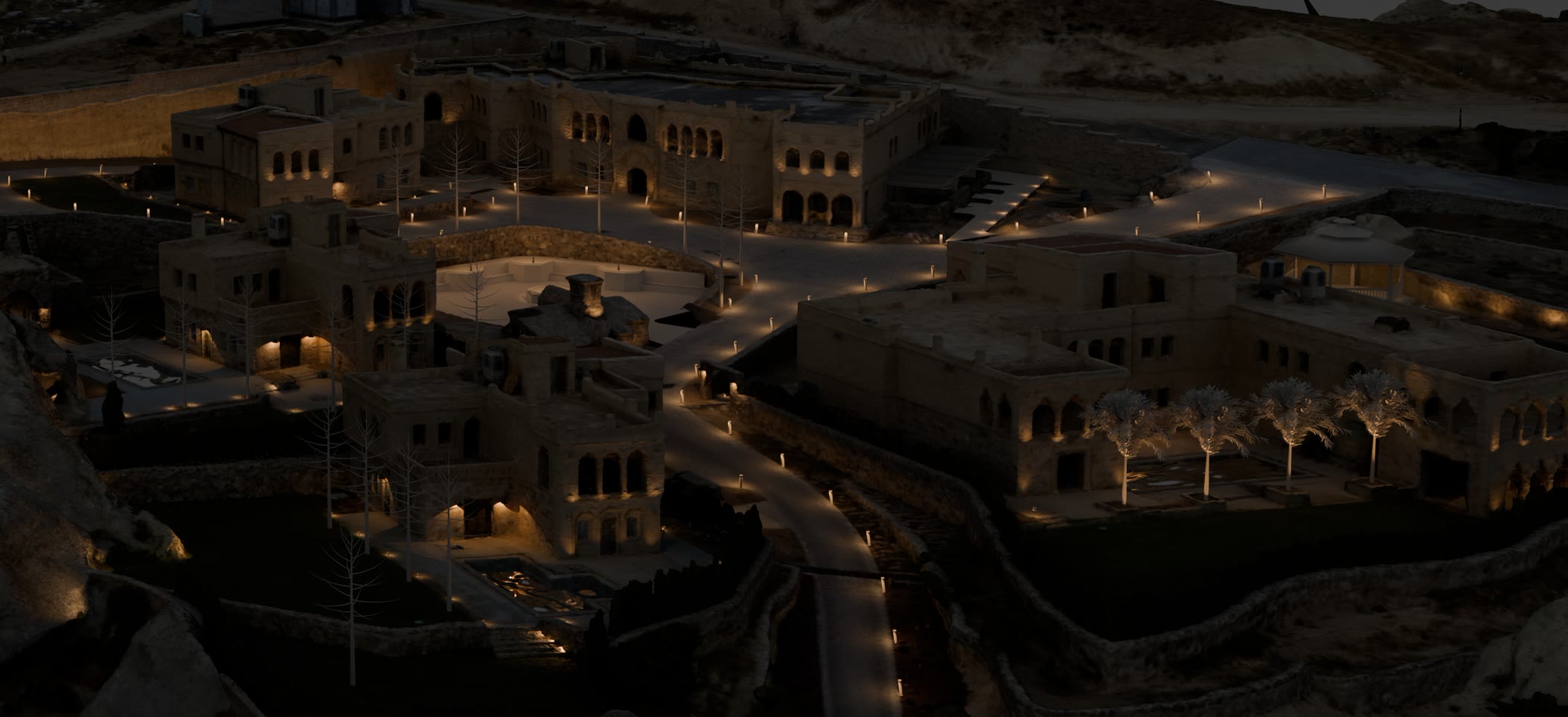 Villalar Bölgesi · gece aydınlatma render